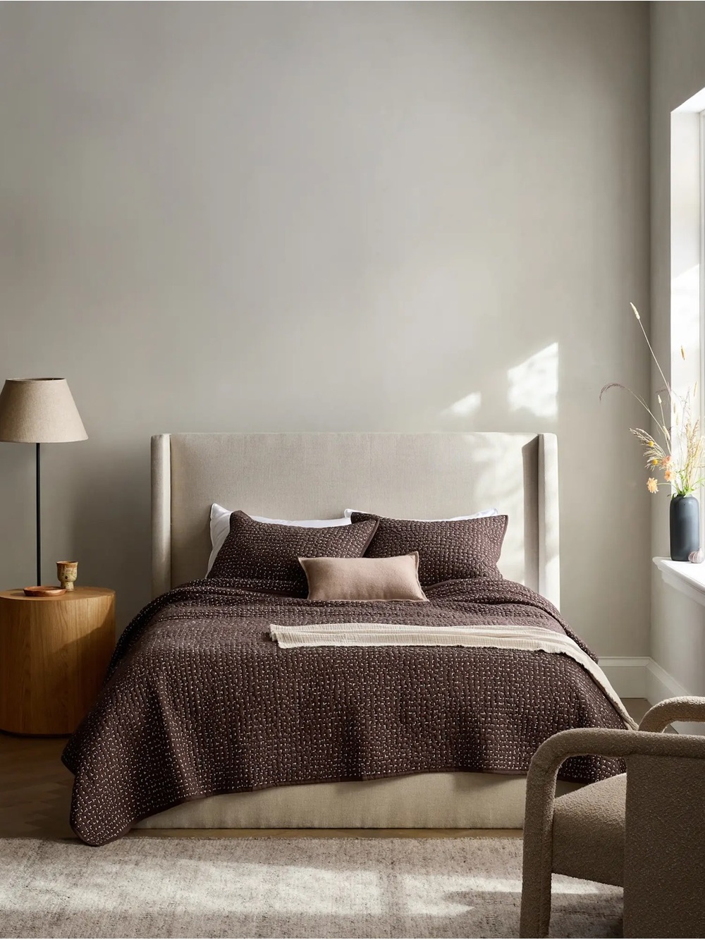 Quince Hand Stitched Organic Quilt SET SHAMS INC Chocolate Brown NWT $400 - Picture 2 of 5